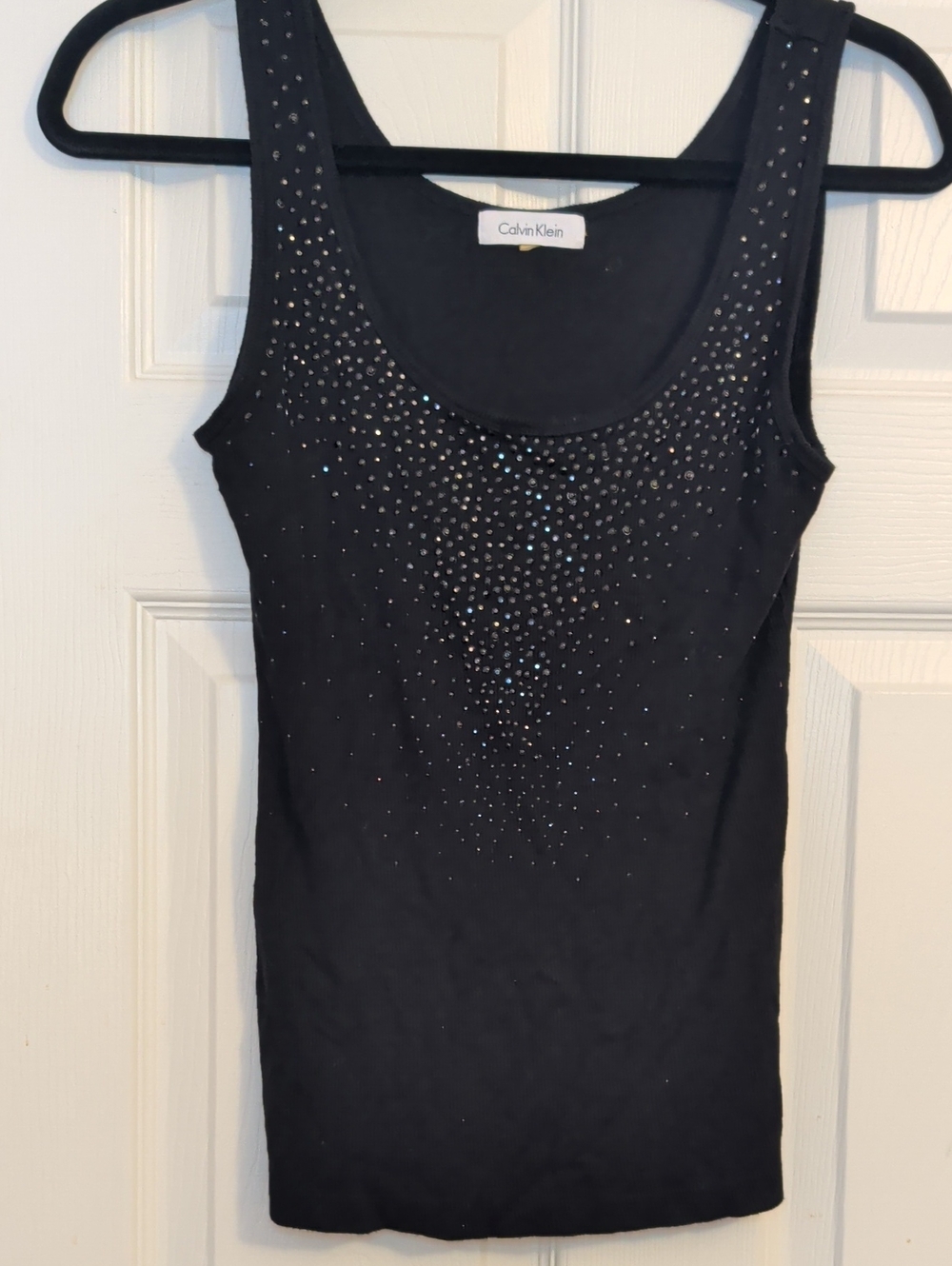 Calvin Klein Black Sleeveless Tank Top with Sparkling Embellishments GUC